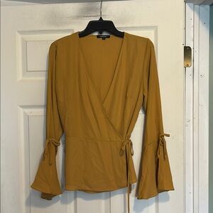 Ambiance Mustard Yellow Wrap Top Size Large